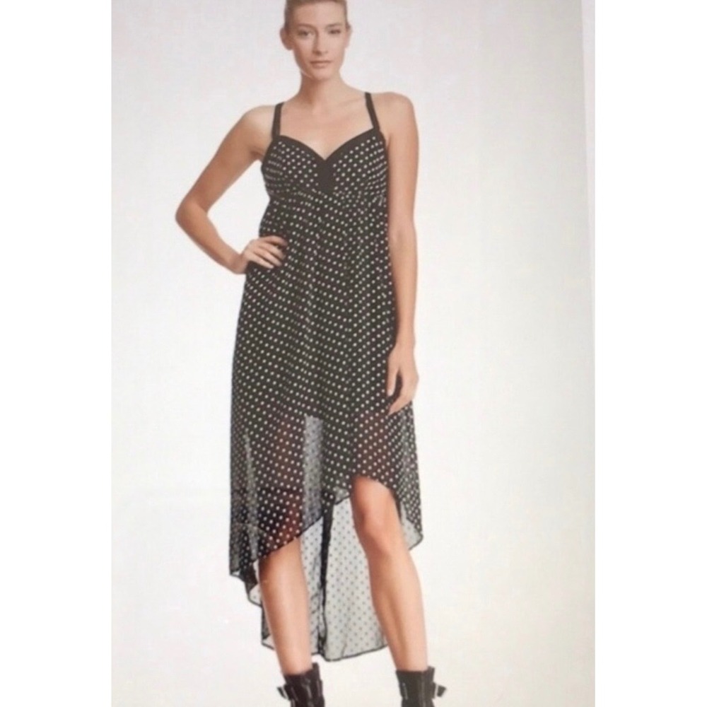 BCBGeneration Black Polka Dot High-Low Strappy Back Dress BXF6W411 Womens Small